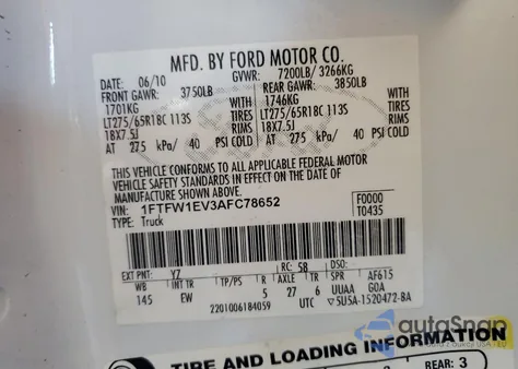 2010 Ford F150 Supercrew from USA, damaged, VIN 1FTFW1EV3AFC78652